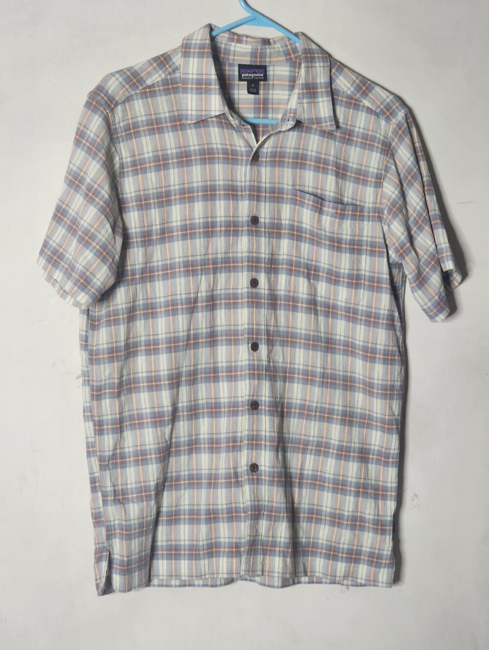 Patagonia Short-Sleeve Plaid Button-Up Shirt - Blue Cream Brown